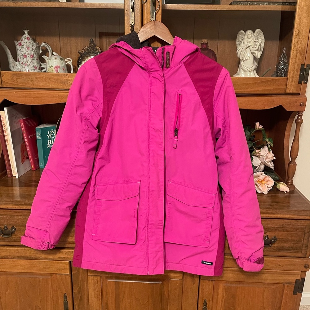 Lands' End Girls Fleece Lined Hooded Quilted Jacket